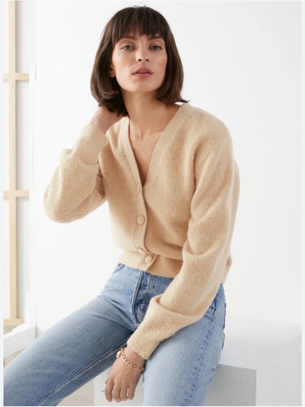 & Other Stories Alpaca Blend V-Neck Cardigan Scandi capsule wardrobe chic Size S - Picture 1 of 15